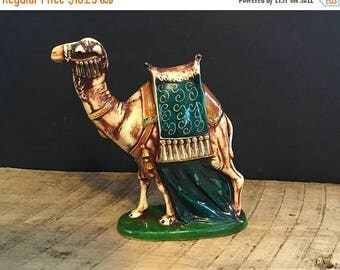 On Sale Ceramic Camel Figurine , Nativity , Glazed , Green , Walking , Animal Decor , Christmas Decor , Modern , Sleek