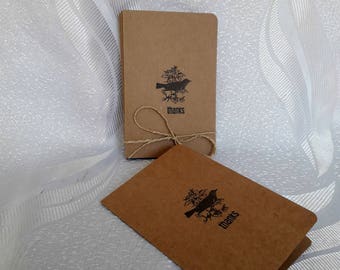 Kraft Thank You Cards, Set of 6, Thank You Card Set, Wedding Thank You Cards, Vintage Inspired, Hand Stamped Card, Primitive Card, Bird Card