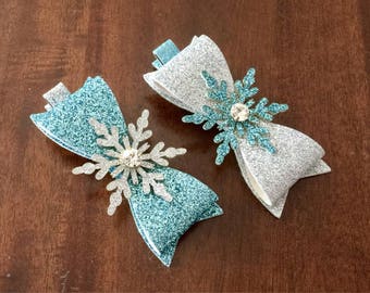 baby hair clip glitter snowflakes hair clips frozen hair accessories girls hair bows baby barrettes glitter bows frozen hair clip Elsa bows