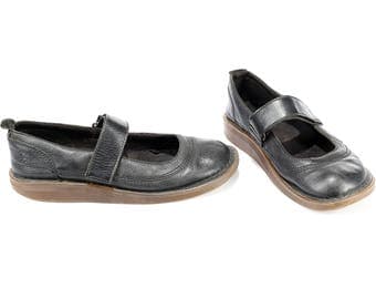 Dr MARTENS Shoes Womens Mary Jane Black Real Leather Vintage Wedge Air Cushioned Sole Grunge Slip On Made in England size Us 8 Eur 41 Uk 7.5