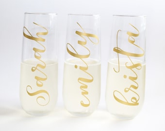 Bridesmaid Flute/ Champagne Flute/ Rose Gold/ Bridesmaid Gift/ Stemless Champagne/ Toasting Flutes/ Champagne Glasses/ Monogram/ Rosegold