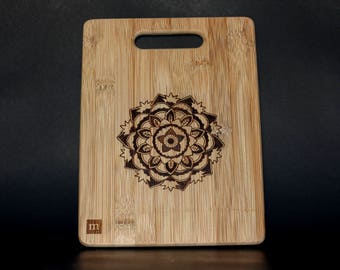 Bamboo Cutting Board with Wood burning Mandala Art