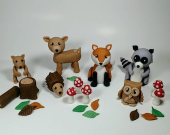 Fondant Woodland Cake Toppers- Fondant Animals - Woodland Party - Fondant Decor - Baby Shower - 1st Birthday - Woodland Birthday Cake Topper