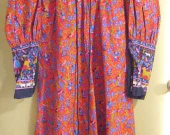 RARE 60's Original Gunne Sax Label Folk Tapestry Inspired Novelty Print Maxi Prairie Dress