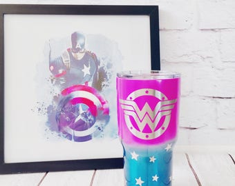 Wonder Woman 30oz custom cup/pink Wonder Woman powder coated cup/Superhero custom cup/