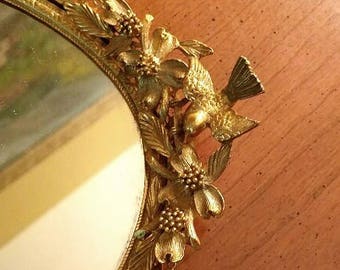 Matson Mirrored Vanity Tray – Birds and Dogwood – 1950s – Very Good Vintage Condition