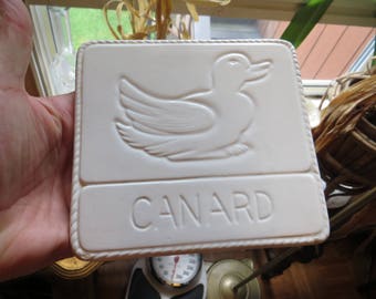 French Trivet Canard Duck Cochon Pig White Pottery Vintage Pot Holders Kitchen Decor