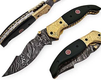 100% handmade Damascus steel with special handle Liner Lock pocket folding knife/pliant Damas /Damaskus Falten 4006