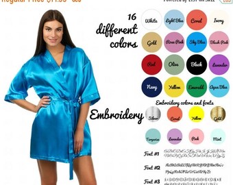 ON SALE Bridesmaids robes with initials, Monogrammed wedding robes, Personalized bridesmaid gifts, Cheap robes, Satin robes, Silver embroide