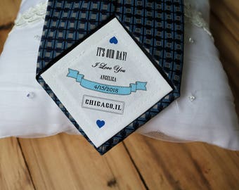 Groom Tie Label / Something Blue Wedding Label / Personalized Tie Label / Wedding Tie Patch / Father of the Bride Tie Patch