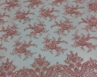 Lace Fabric/Rose Ash Blush Heavy Beaded Luxury Lace Fabric