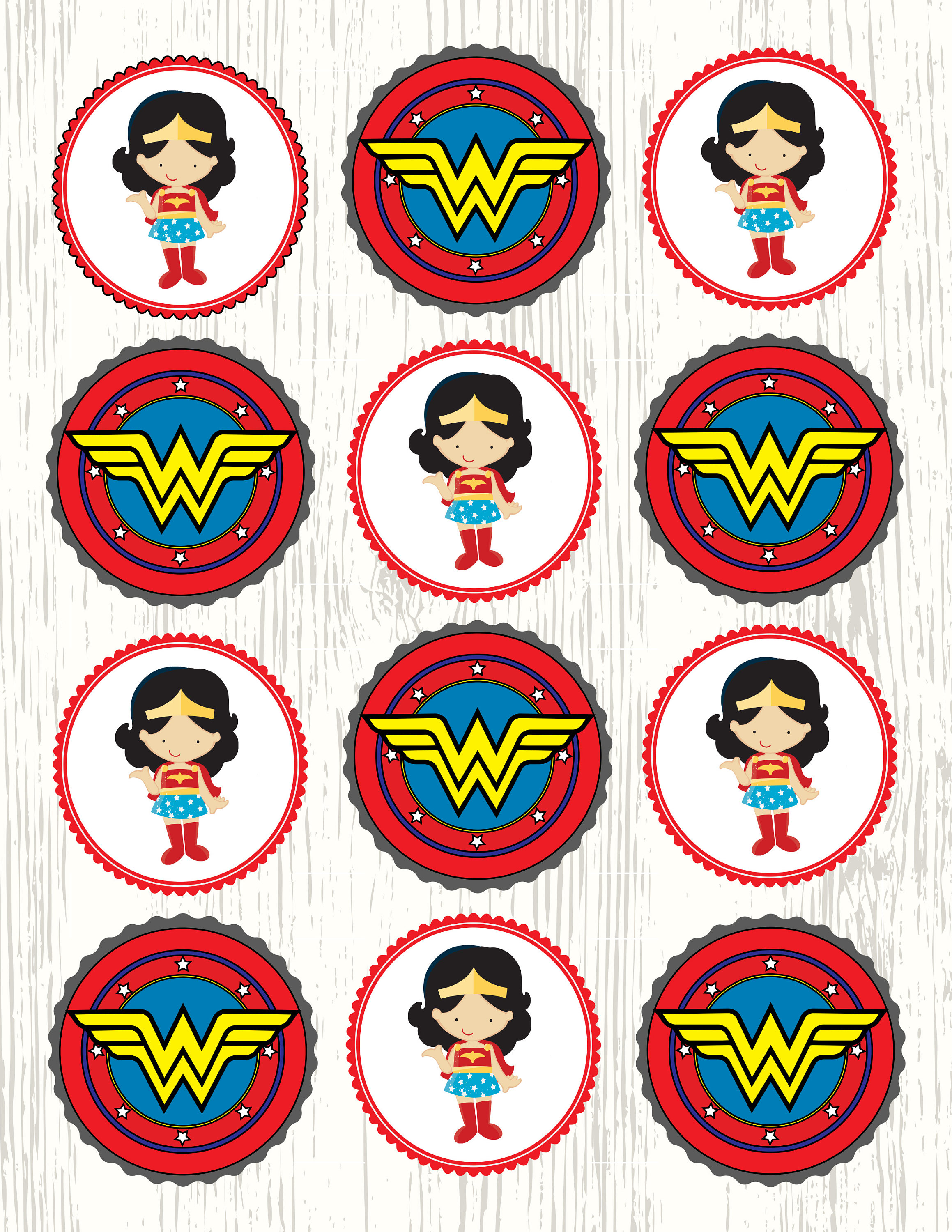 Wonder Woman Cupcake Toppers / Superhero Cupcake Toppers