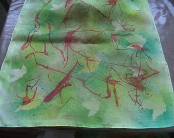 180 cm x 45 cm of superb quality green hand-painted silk scarf