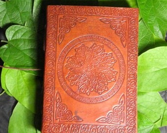Blank Celtic Knot Mandala Leather Bound Grimoire, Wicca Book of Shadows, or Journal