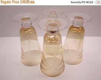 30% Off Sale Tropical Palm Trees Hand Etched Drinking Glasses Set Amber Glass Beach Home Costal