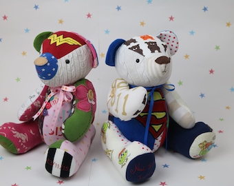 Memory bear pattern, keepsake teddy bear pattern, teddy bear made from baby clothes with tutorial style instructions