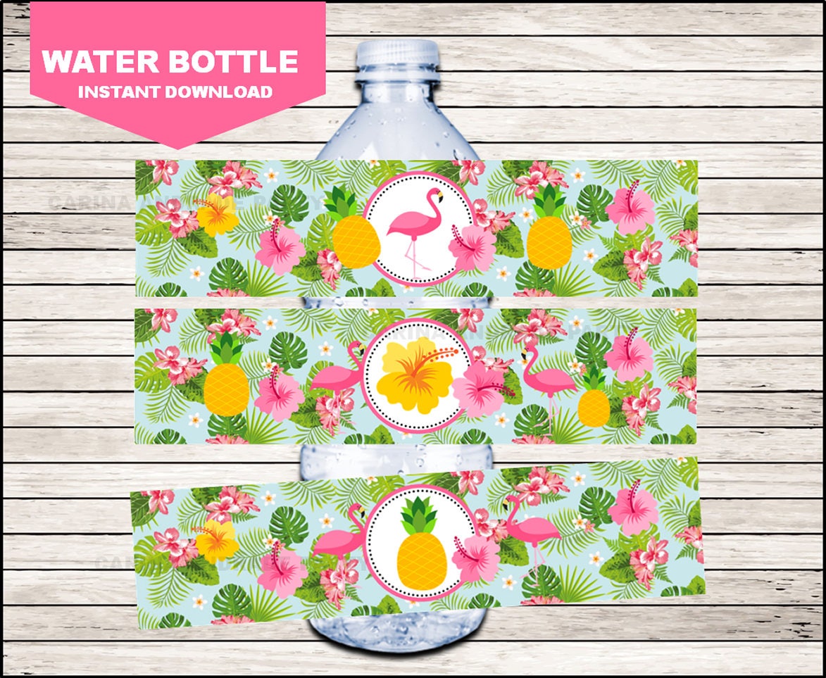 flamingo-water-bottle-label-instant-download-pineapple-bottle