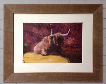 Highland cattle Acrylic painting in frame
