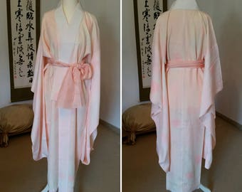 Kimono robe (Nagajuban) / Nagajuban / romantic night robe / Japanese robe / silk night gown / dressing gown / kimono night robe / silk robe