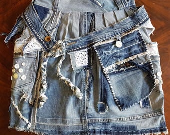UPCYCLING jeans skirt, Tulip skirt with extra belt bag Nr. 112