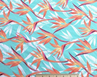 Bird of Paradise Flower on Aqua Swimsuit Fabric