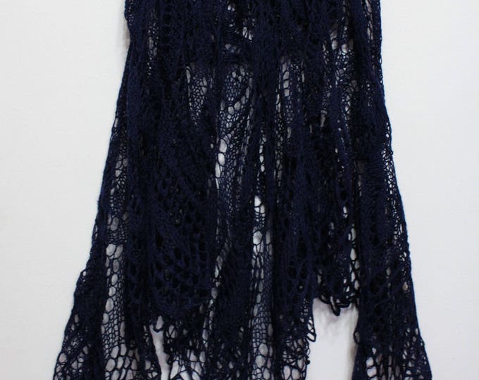 Knitted shawl, handknit shawl ,dark blue shawl, knit scarf, triangular scarf, openwork scarf, knitted scarf, wedding shawl, crochet shawl