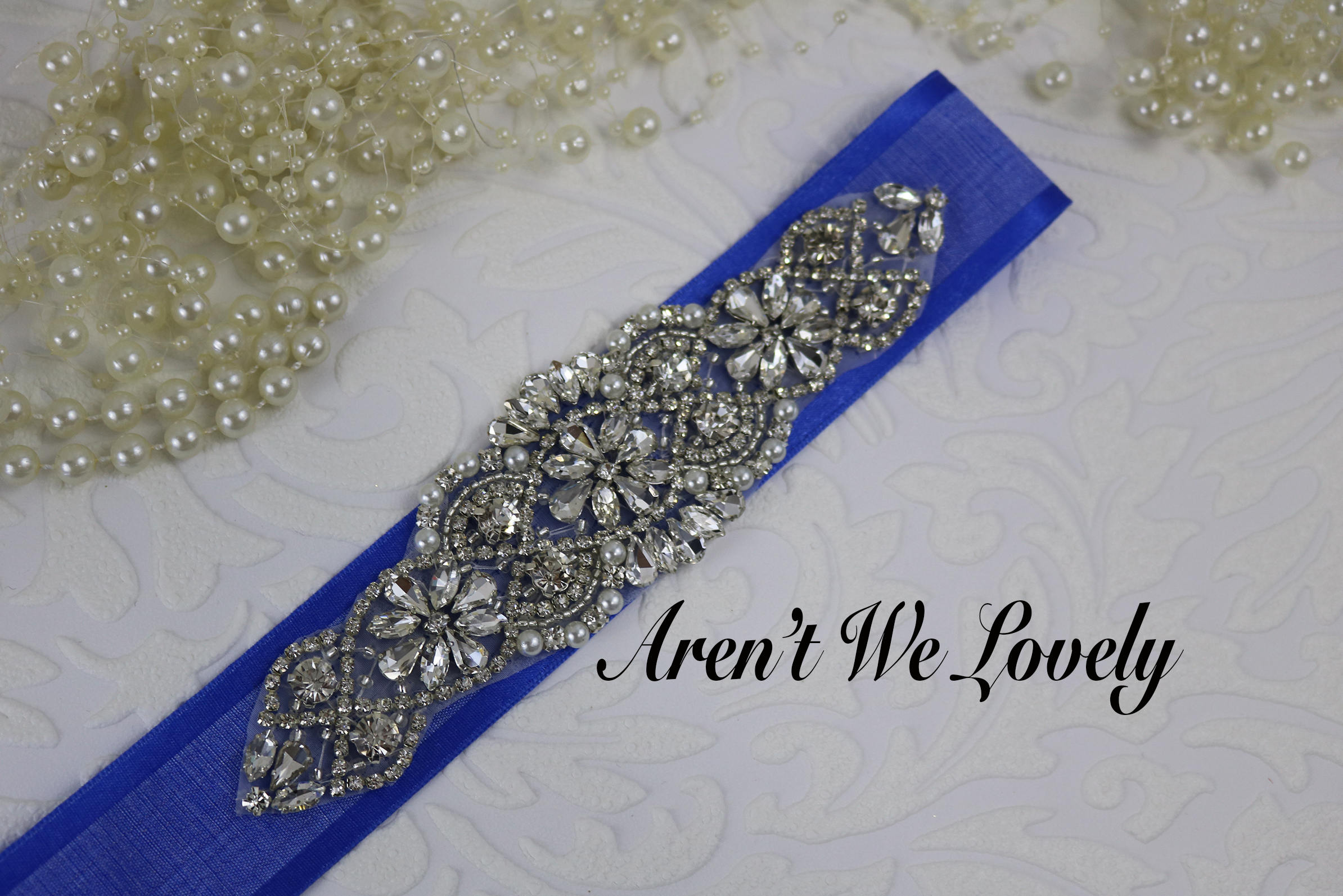 Royal blue belt rhinestone belt crystal bridal sash