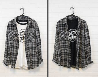 Flannel - Distressed shirt - Reworked grunge shirt - Splatter paint flannel - Medium