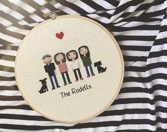Custom Cross Stitch Family Portrait | GIFT - Housewarming - Anniversary |