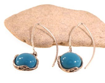 Turquoise Earrings - 925 Sterling Silver Earrings - Handmade Earrings - Gemstone Earrings - Silver Turquoise Earrings - Bohemian Earrings-