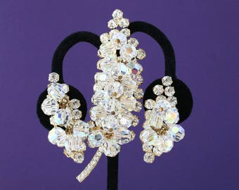 Vintage JULIANA Crystal Beads Rhinestone Brooch Earrings