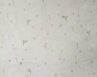 Nani Iro Double Gauze - Poppy Trip - Poppy Flower Fabric - White Poppy - Kokka - Japanese Fabric - Metallic Double Gauze - Naomi Ito