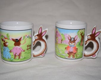 Made in japan Vintage rabbit bunny handle coffee mug