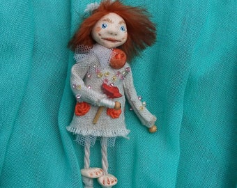 Art doll brooch OOAK art doll Primitive brooch Primitive doll brooch miniature doll brooch Handmade doll brooch