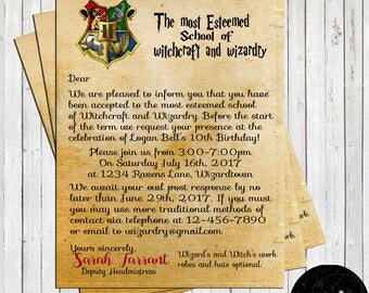 Harry Potter Inspired Invitation, Harry Potter Birthday, Harry Potter, Acceptance Letter, Birthday Invitation, Potter Party, Hogwarts Letter