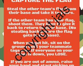 Nerf Wars Capture the Flag Game Rules Printout Nerf Party