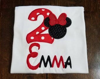 Minnie Mouse Birthday Shirt, Red Minnie Mouse, Personalized with any Birthday Number, Birthday Shirt for Girls, Toddler Birthday Shirt