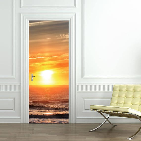 Ocean Beach Sunset Door WRAP Decal Wall Sticker Mural