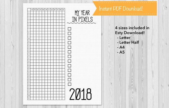 letter 3 year template Year in Mood Pixels Journal Journal Chart 2018 Bullet