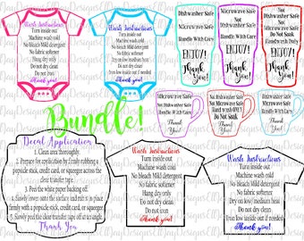 Care card bundle, HTV wash instructions, decal application instructions, Not dishwashwer safe care card, print and cut files, care card svg