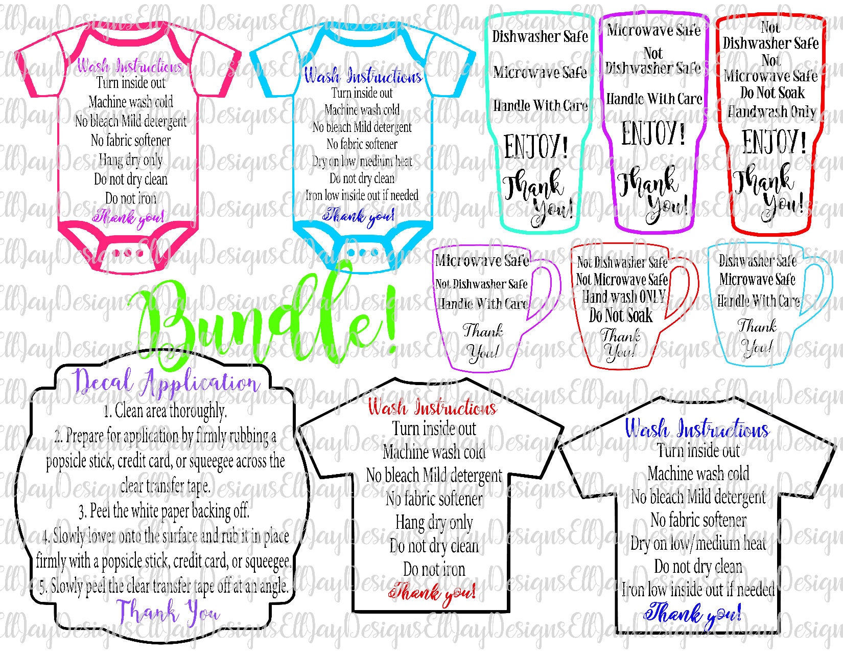 Care card bundle HTV wash instructions decal application