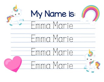 Customized Unicorn theme Name writing practice
