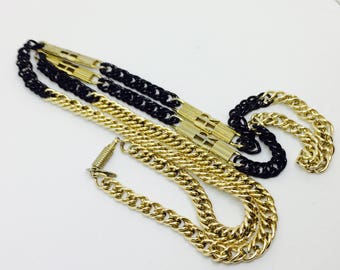 Collier Hr/ Helena Rubinstein- vintage chaine goldtone and black enamel