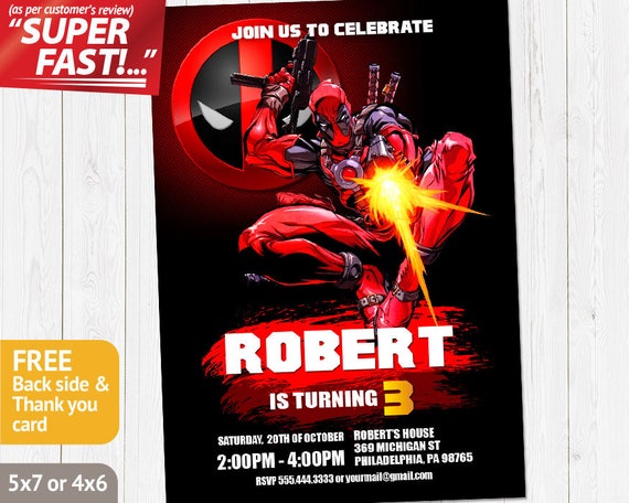Deadpool Birthday Invitation PRINTABLE Deadpool Invitation