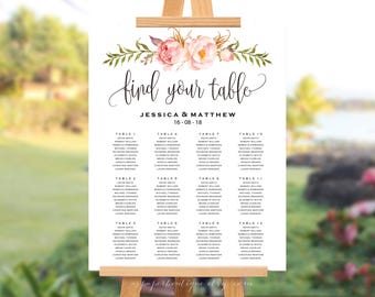Rustic Floral Wedding Seating Chart Template Peony Seating Chart Template Find your seat sign Boho Floral Seating Chart Wedding Seating #S03