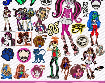 Monster High kit 34 Embroidery Designs Brother Ponchados hoop pes dst hus jef emb with Resizer Converter Software Included