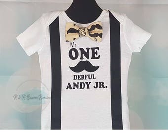 Mr Onederful Birthday Boy, First Birthday boy outfit, suspenders and tie, 1st Birthday boy, Cake Smash outfit, Birthday Boy Shirt, Mustache