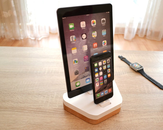 iphone iPad docking station white wood