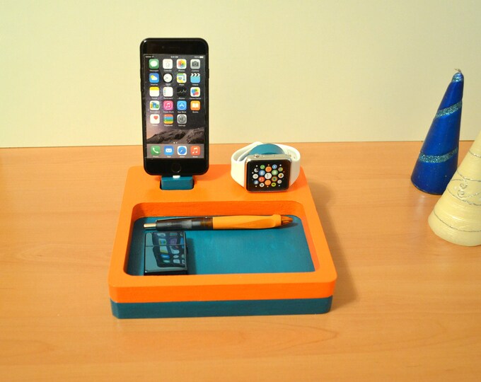 iphone Ladestation holz docking station Geschenk watch Ladestation station iDOQQ Ultimate 2 Eiche orange bisbee türkis dock, iphone 5,6,7,X