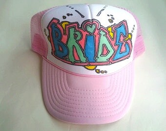 Custom Trucker Hat Caps for Women Bachelorette Bridesmaids Parties Personalized Customized Hand Drawn Painted